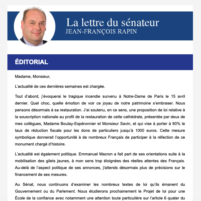 Lettre d’avril 2019