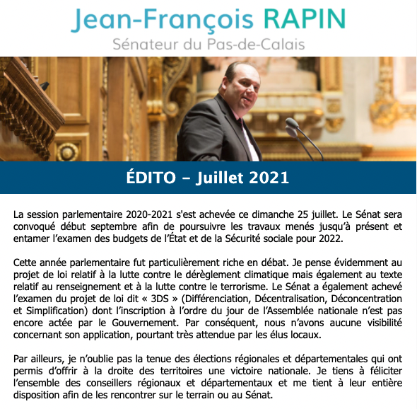 Lettre d’information juillet 2021