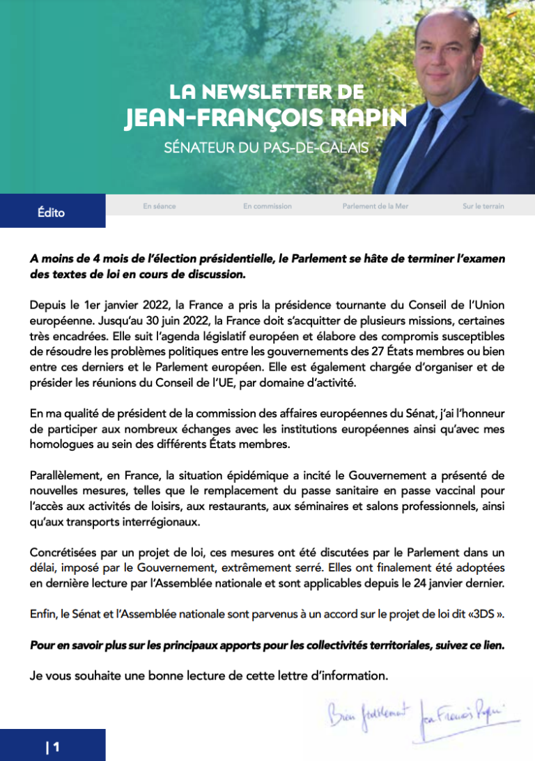 Lettre d’information janvier 2022